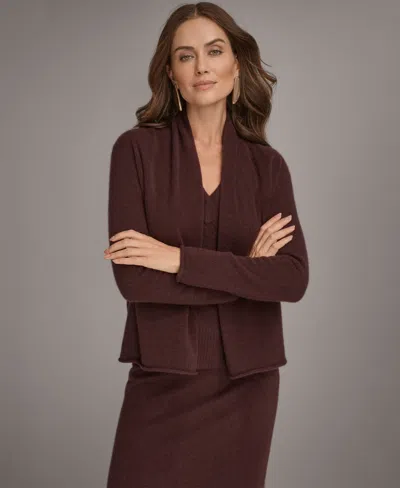 Donna Karan Women's Shawl Neck Long Sleeve Cashmere Cardigan In Burgundy