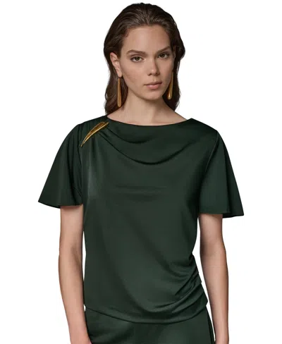 Donna Karan Women's Sheen Ponte Faux Surplus Top In Black Forest