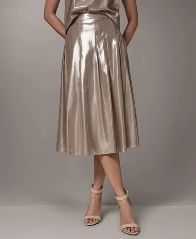 Donna Karan Women's Shine Pleated Metallic Midi Skirt In Brown