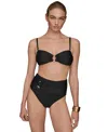 Donna Karan Womens Shirred Bandeau Bikini Top Bottoms In Black