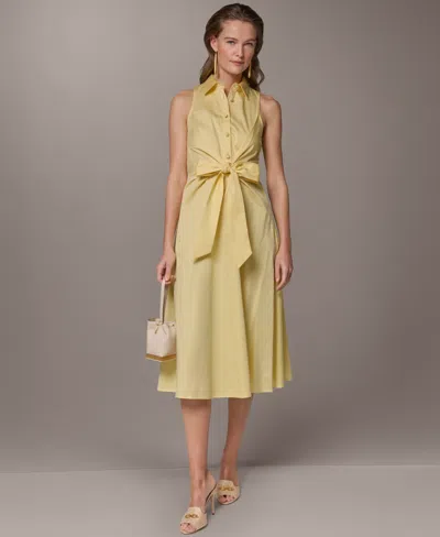 Donna Karan Women's Shirt Midi Dress With Waist Bow Tie In Multi