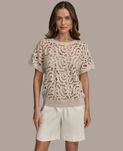 Donna Karan Women's Short-sleeve Crochet Top In Sand