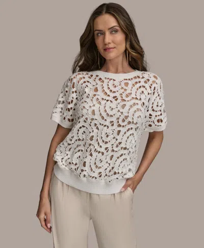 Donna Karan Women's Short-sleeve Crochet Top In White