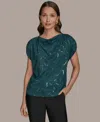 Donna Karan Women's Short-sleeve Embroidered Sequined Top In Green