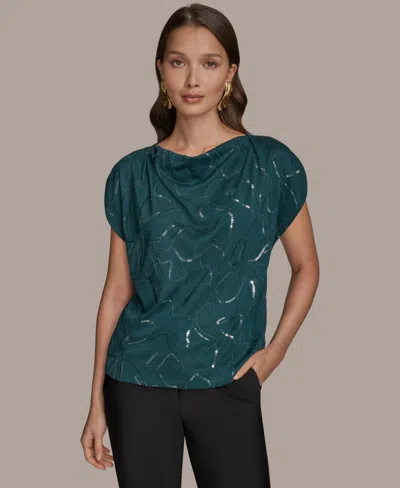 Donna Karan Women's Short-sleeve Embroidered Sequined Top In Brown