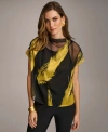 DONNA KARAN WOMEN'S SHORT SLEEVE METALLIC PRINT BLOUSE