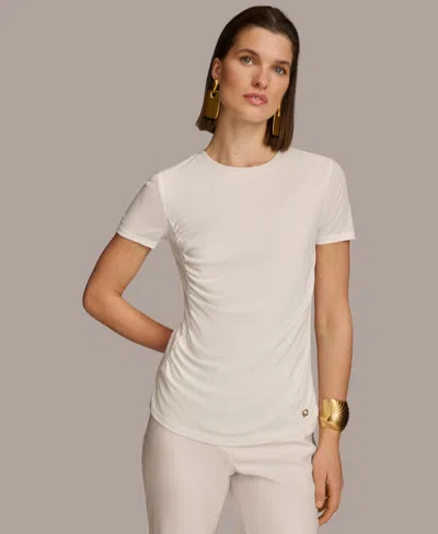 Donna Karan Women's Short Sleeve Ruched-side Top In Cream