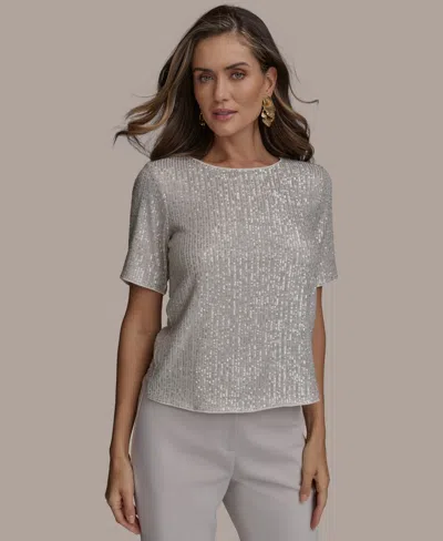 Donna Karan Women's Short-sleeve Sequin Blouse In Sisal