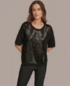 Donna Karan New York Short Sleeve Sequin Sweater In Animal Print