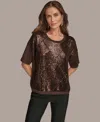 Donna Karan New York Short Sleeve Sequin Sweater In Animal Print