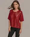Donna Karan New York Short Sleeve Sequin Sweater In Animal Print