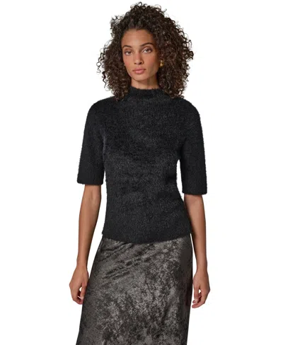 Donna Karan Women's Short-sleeve Mock Neck Sweater In Black
