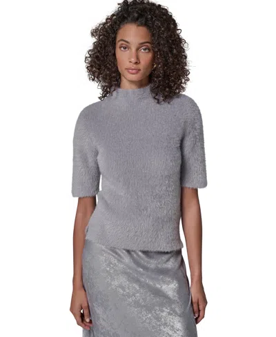 Donna Karan Women's Short-sleeve Mock Neck Sweater In Gray