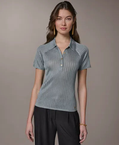 Donna Karan Women's Short-sleeve Polo Sweater In Green