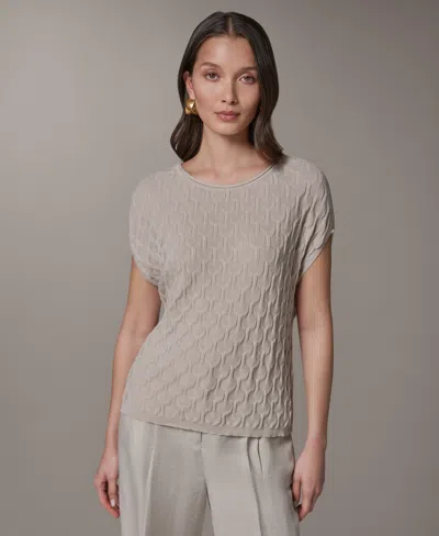 Donna Karan New York Texture Short Sleeve Sweater In Neutral