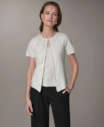Donna Karan Women's Short-sleeve Sequin Cardigan In White