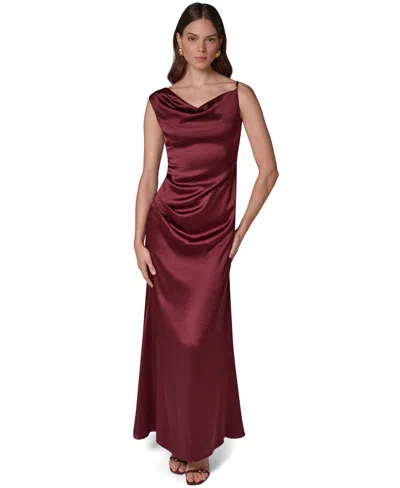 Donna Karan Women's Sleeveless Asymmetric Cowl-neck Satin Maxi Dress In Black