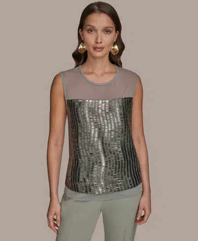 Donna Karan Women's Sleeveless Beaded Mesh Top