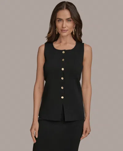 Donna Karan Women's Sleeveless Button-front Sweater In Black