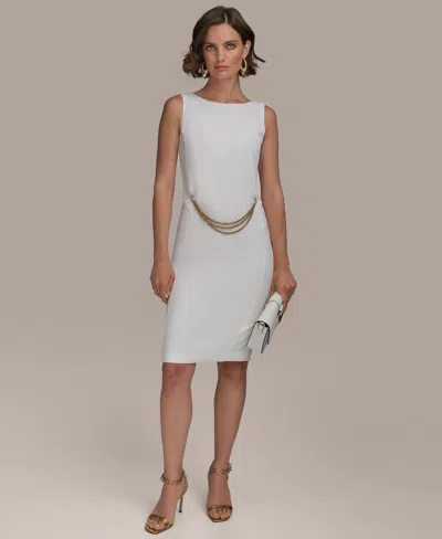 Donna Karan Women's Sleeveless Chain-belt Sheath Dress In White