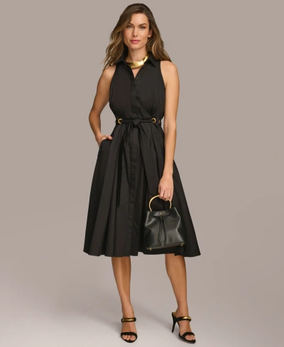 Donna Karan Women's Sleeveless Cotton Fit & Flare Shirtdress In Black
