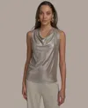 Donna Karan Women's Sleeveless Cowlneck Foil Blouse In Latte,silver