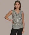 Donna Karan New York Foiled Sleeveless Cowl Neck Top In Gray