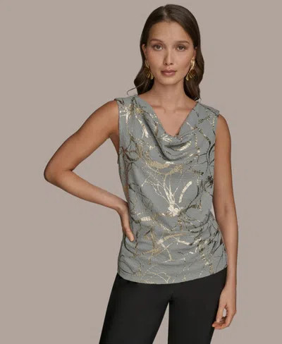 Donna Karan Women's Sleeveless Cowlneck Foil-print Top