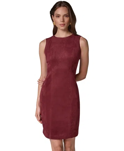 Donna Karan Women's Sleeveless Crewneck Suede Sheath Dress In Black Cherry
