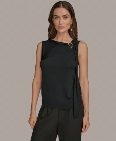 Donna Karan Women's Sleeveless Drape-front Top In Black