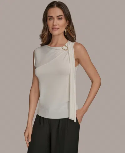 Donna Karan Women's Sleeveless Drape-front Top In White