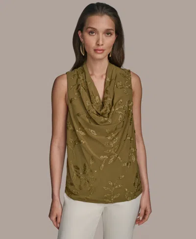 Donna Karan Women's Sleeveless Embellished Cowlneck Blouse In Purple