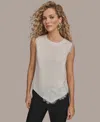 Donna Karan Women's Sleeveless Embellished Lace Trim Top In White