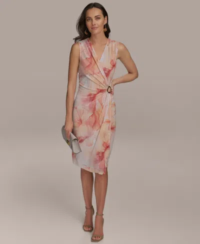Donna Karan Women's Sleeveless Faux-wrap Dress In Apricot Multi