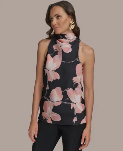 Donna Karan Women's Sleeveless Floral High-neck Top In Bk Mlti Flrl