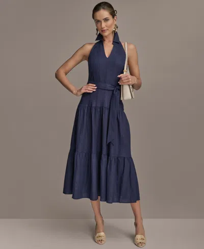 DONNA KARAN WOMEN'S SLEEVELESS HALTER A-LINE DRESS