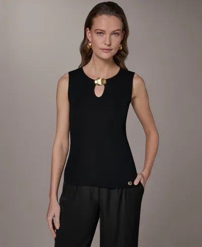 Donna Karan Women's Sleeveless Keyhole Sweater In Black