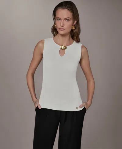 Donna Karan Women's Sleeveless Keyhole Sweater In White