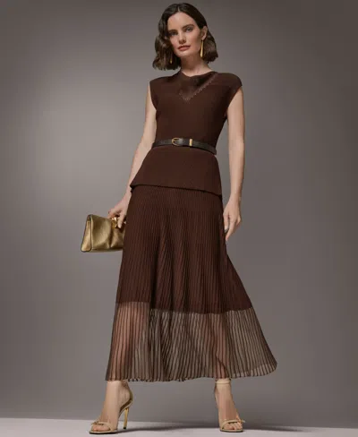 Donna Karan Women's Sleeveless Knit Maxi Sweater Dress With Belt In Brown