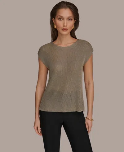 Donna Karan Women's Sleeveless Metallic Crewneck Sweater In Brown