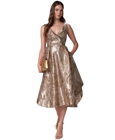Donna Karan Women's Sleeveless Metallic Jacquard Fit-and-flare Dress In Brown