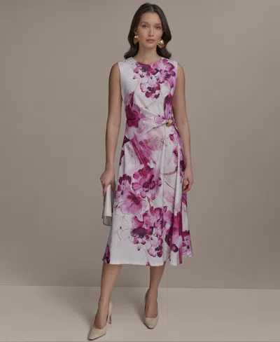 DONNA KARAN WOMEN'S SLEEVELESS FLORAL MIDI DRESS