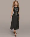 Donna Karan New York Faux Leather Sleeveless Belted Mixed Media Dress In Black