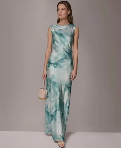 Donna Karan New York Floral Print Satin Gown In Multi