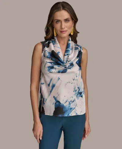 Donna Karan Women's Sleeveless Printed Cowlneck Top