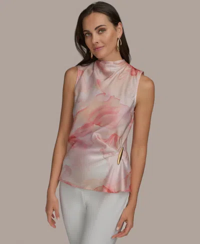 Donna Karan Women's Sleeveless Printed Satin Top In Apricot Multi