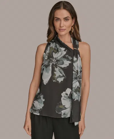 Donna Karan Women's Sleeveless Printed Scarf Top In Multi