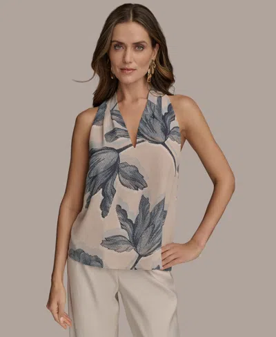 Donna Karan Women's Sleeveless Printed V-neck Blouse