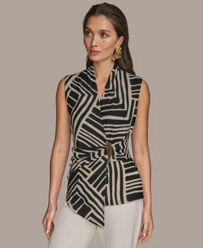 Donna Karan Women's Sleeveless Printed V-neck Top In Blue
