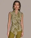 Donna Karan New York Crepe Faux Wrap Sleeveless Top In Green